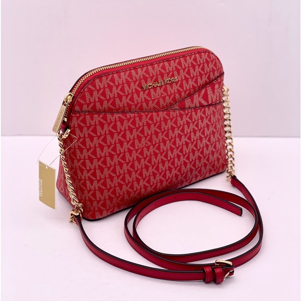 MICHAEL KORS Medium Logo Dome Crossbody Bright Red Multi - Picture 12 of 14